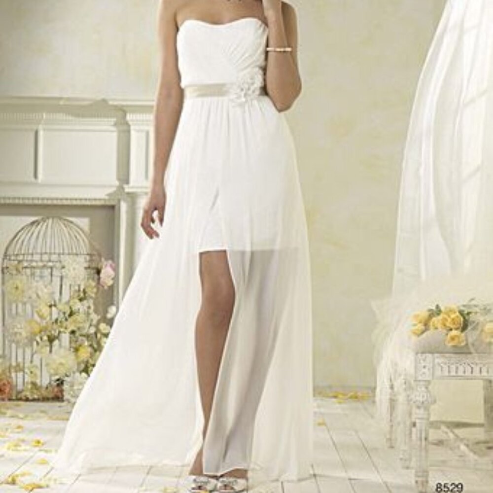 DAMAGED SAMPLE Sexy Lace Beachy BOHO  Wedding Dress Romantic, Hi Lo Lace Chiffon